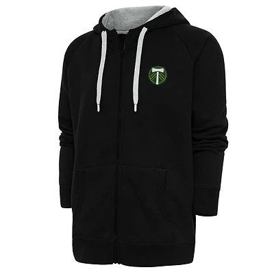 Men's Antigua Black Portland Timbers Logo Victory Full-Zip Hoodie