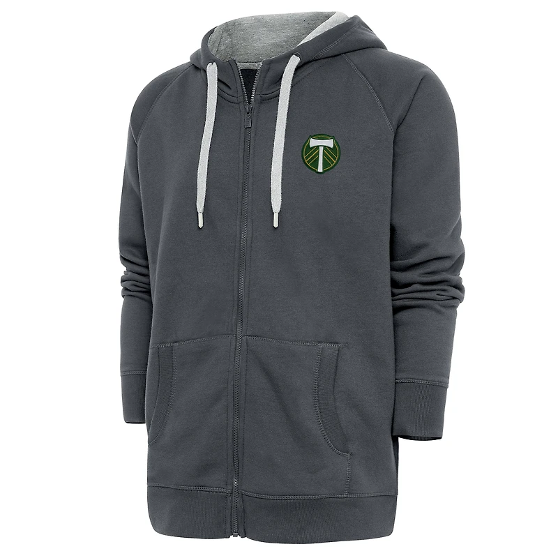 Men's Antigua Charcoal Portland Timbers Logo Victory Full-Zip Hoodie