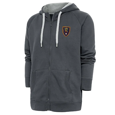 Men's Antigua Charcoal Real Salt Lake Logo Victory Full-Zip Hoodie