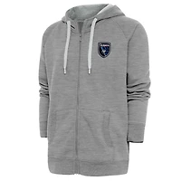 Men's Antigua Heather Gray San Jose Earthquakes Logo Victory Full-Zip Hoodie