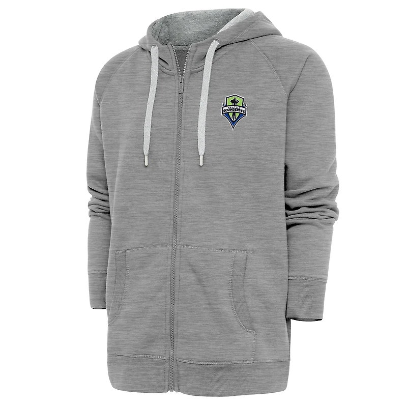 Men's Antigua Heather Gray Seattle Sounders FC Logo Victory Full-Zip Hoodie