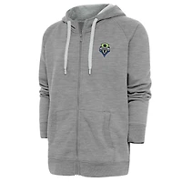 Men's Antigua Heather Gray Seattle Sounders FC Logo Victory Full-Zip Hoodie