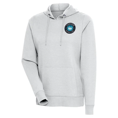 Women's Antigua Heather Gray Charlotte FC Logo Action Pullover Hoodie