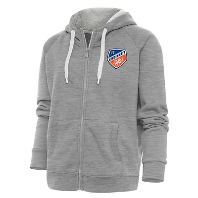 Women's Antigua Heather Gray FC Cincinnati Logo Victory Full-Zip Hoodie