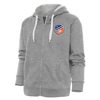 Women's Antigua Heather Gray FC Cincinnati Logo Victory Full-Zip Hoodie