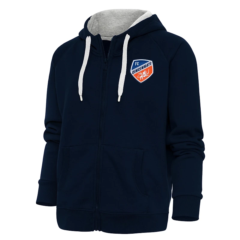 Women's Antigua Navy FC Cincinnati Logo Victory Full-Zip Hoodie