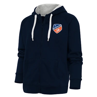 Women's Antigua Navy FC Cincinnati Logo Victory Full-Zip Hoodie