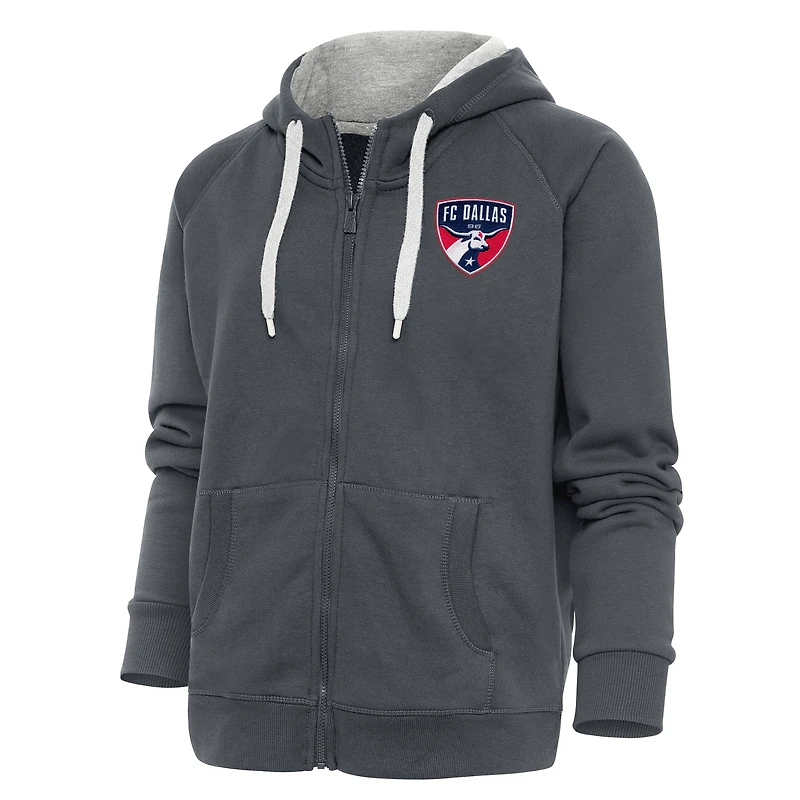 Women's Antigua Charcoal FC Dallas Logo Victory Full-Zip Hoodie