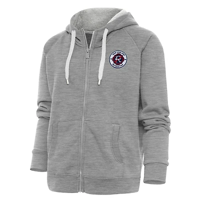Women's Antigua Heather Gray New England Revolution Logo Victory Full-Zip Hoodie