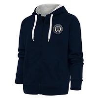 Women's Antigua Navy Philadelphia Union Logo Victory Full-Zip Hoodie