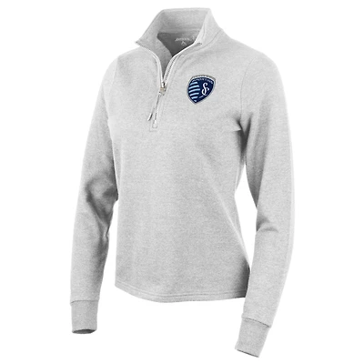Women's Antigua Heather Gray Sporting Kansas City Logo Action Quarter-Zip Pullover Sweatshirt