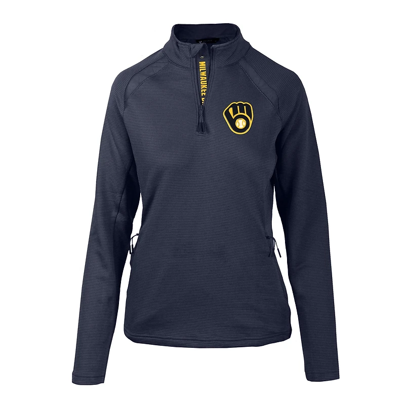 Women's Levelwear Navy Milwaukee Brewers Hadley Quarter-Zip Pullover Top