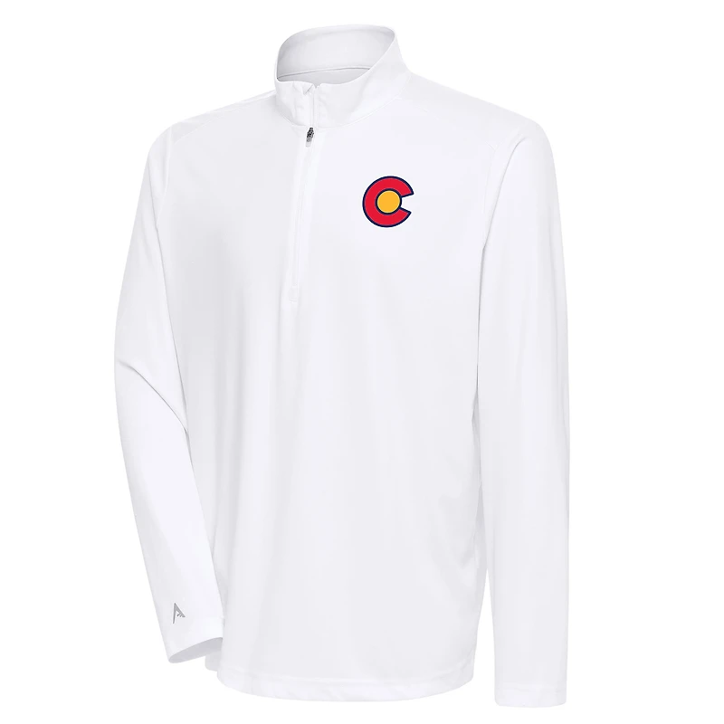 Men's Antigua White Colorado Avalanche Special Edition 2.0 Tribute Quarter-Zip Pullover Top