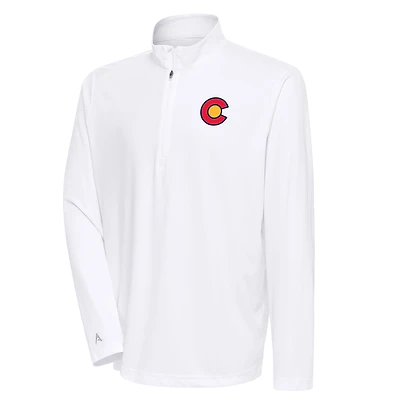 Men's Antigua White Colorado Avalanche Special Edition 2.0 Tribute Quarter-Zip Pullover Top