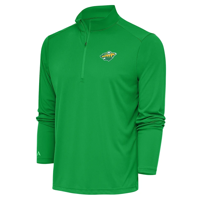 Men's Antigua Green Minnesota Wild Special Edition 2.0 Tribute Quarter-Zip Pullover Top