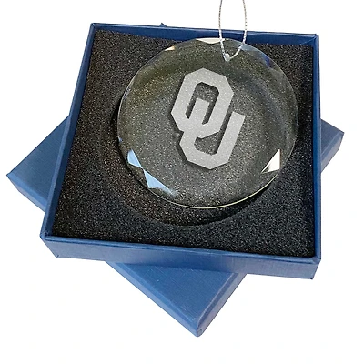 Oklahoma Sooners 3.25'' Laser Engraved Glass Ornament
