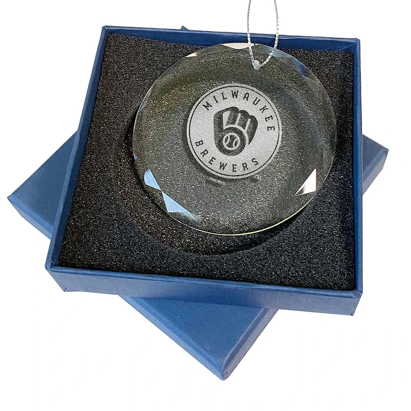 Milwaukee Brewers 3.25'' Laser Engraved Glass Ornament