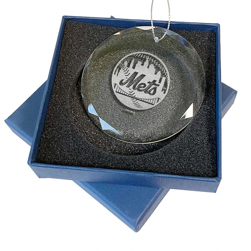 New York Mets 3.25'' Laser Engraved Glass Ornament