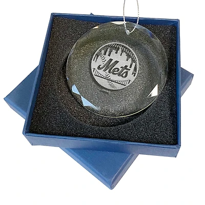 New York Mets 3.25'' Laser Engraved Glass Ornament