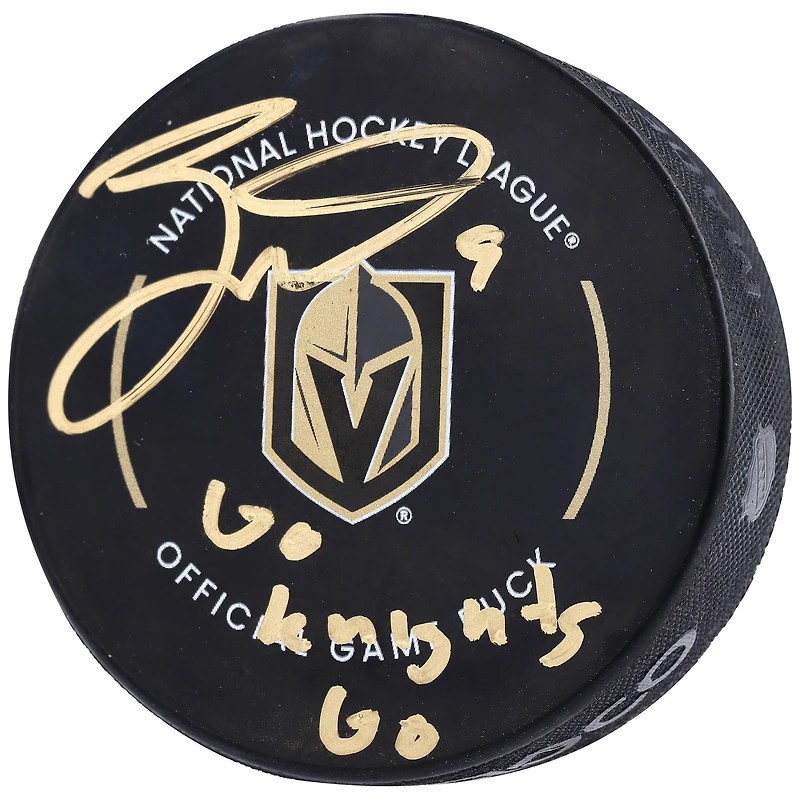 Jack Eichel Vegas Golden Knights Autographed Official Game Puck with "Go Knights Go" Inscription