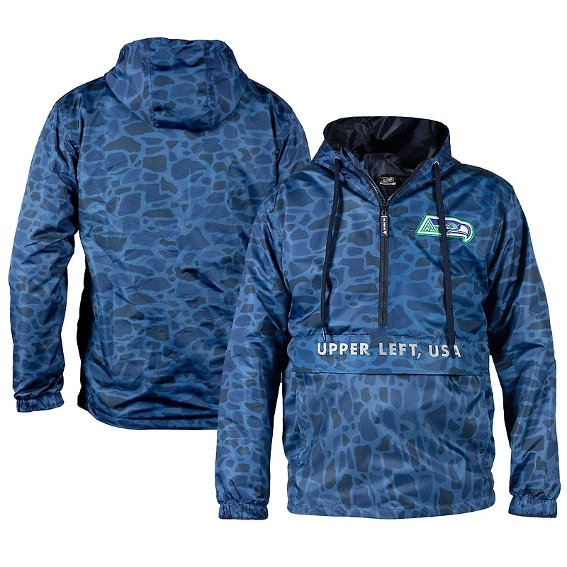 Men's THE GREAT PNW Blue Seattle Seahawks Camo Level Half-Zip Pullover Jacket