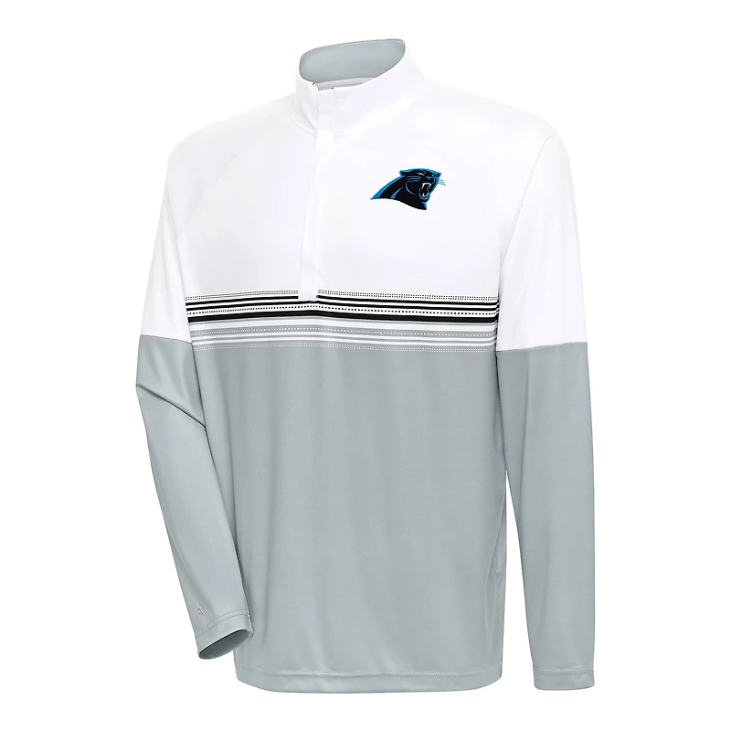 Men's Antigua White/Black Carolina Panthers Bender Quarter-Zip Pullover Top