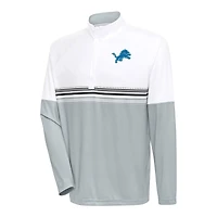 Men's Antigua White/Black Detroit Lions Bender Quarter-Zip Pullover Top