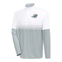 Men's Antigua White/Gray Miami Dolphins Bender Quarter-Zip Pullover Top