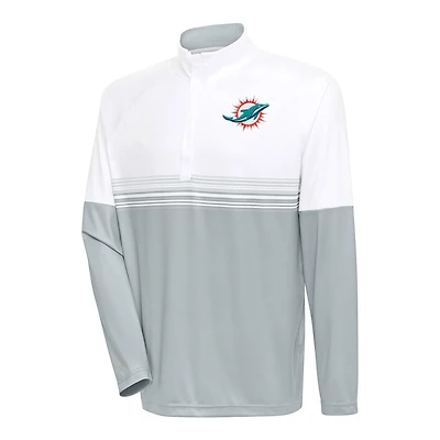 Men's Antigua White/Gray Miami Dolphins Bender Quarter-Zip Pullover Top