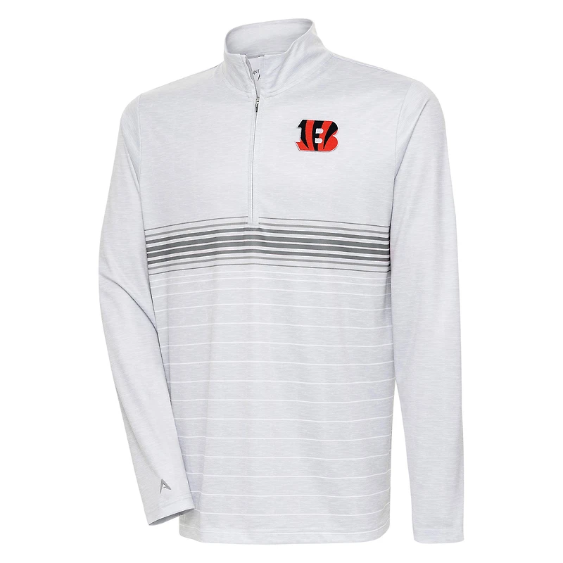 Men's Antigua Heather Gray/Steel Cincinnati Bengals Bullseye Quarter-Zip Pullover Top
