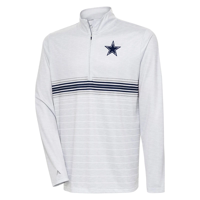 Men's Antigua Heather Gray/Navy Dallas Cowboys Bullseye Quarter-Zip Pullover Top