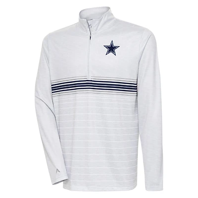 Men's Antigua Heather Gray/Navy Dallas Cowboys Bullseye Quarter-Zip Pullover Top