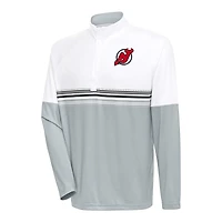 Men's Antigua White/Black New Jersey Devils Bender Quarter-Zip Pullover Top