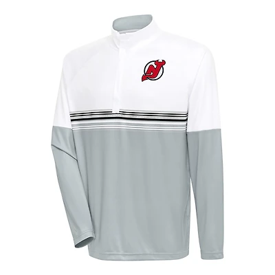 Men's Antigua White/Black New Jersey Devils Bender Quarter-Zip Pullover Top