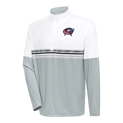 Men's Antigua White/Black Columbus Blue Jackets Bender Quarter-Zip Pullover Top