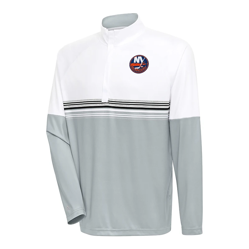 Men's Antigua White/Black New York Islanders Bender Quarter-Zip Pullover Top