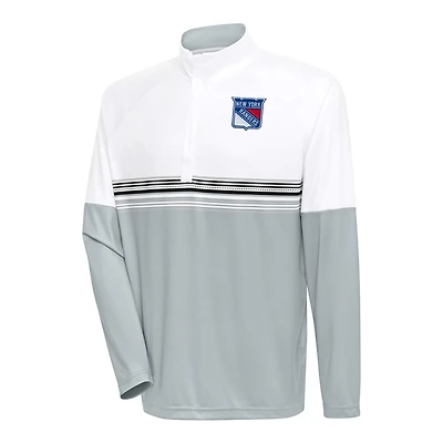 Men's Antigua White/Black New York Rangers Bender Quarter-Zip Pullover Top