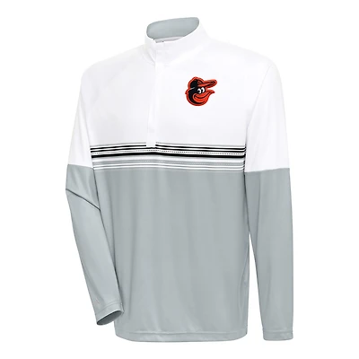 Men's Antigua White/Black Baltimore Orioles Bender Quarter-Zip Pullover Top
