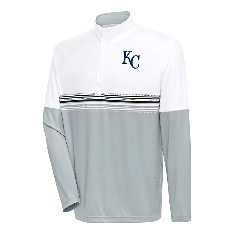 Men's Antigua White/Black Kansas City Royals Bender Quarter-Zip Pullover Top