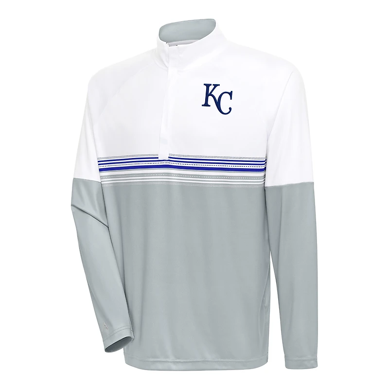Men's Antigua White/Royal Kansas City Royals Bender Quarter-Zip Pullover Top
