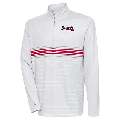 Men's Antigua Heather Gray/Red Atlanta Braves Bullseye Quarter-Zip Pullover Top