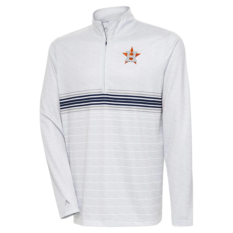 Men's Antigua Heather Gray/Navy Houston Astros Bullseye Quarter-Zip Pullover Top