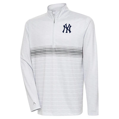 Men's Antigua Heather Gray/Steel New York Yankees Bullseye Quarter-Zip Pullover Top