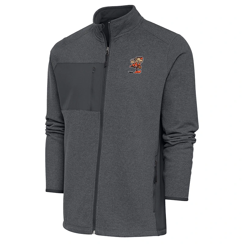 Men's Antigua Heather Charcoal Cleveland Browns Team Logo Course Full-Zip Jacket