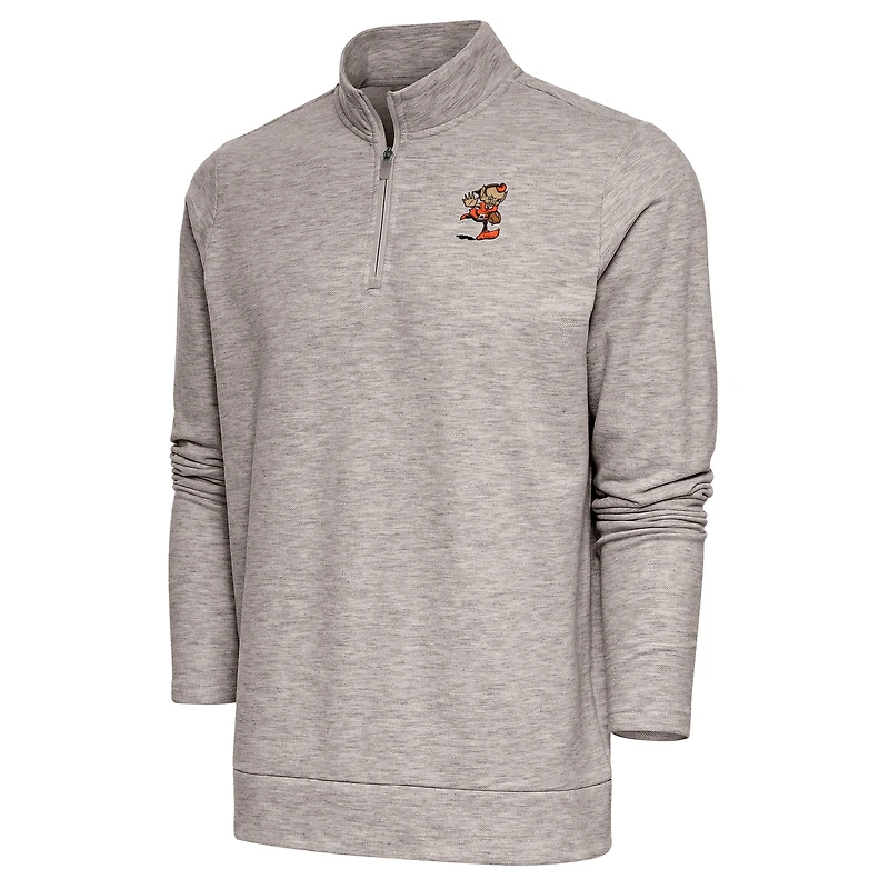 Men's Antigua Oatmeal Cleveland Browns Team Logo Gambit Quarter-Zip Pullover Top
