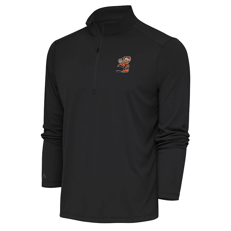 Men's Antigua Charcoal Cleveland Browns Team Logo Tribute Quarter-Zip Pullover Top