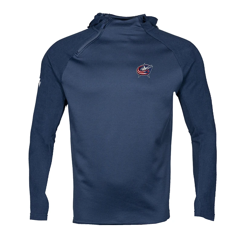 Men's Levelwear Navy Columbus Blue Jackets Ascent Insignia Asymmetric Quarter-Zip Pullover Hoodie