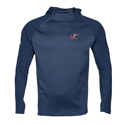 Men's Levelwear Navy Columbus Blue Jackets Ascent Insignia Asymmetric Quarter-Zip Pullover Hoodie