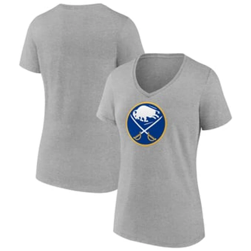 Women's Heather Gray Buffalo Sabres Primary Logo Team V-Neck T-Shirt