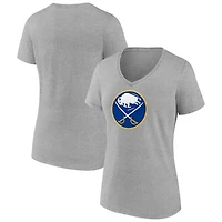 Women's Heather Gray Buffalo Sabres Primary Logo Team V-Neck T-Shirt